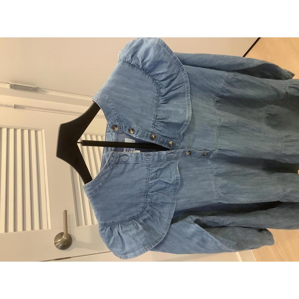 Miss Selfridge Long Sleeve Frill Bib Western Denim Dress Ruffle 10 - Picture 2 of 5